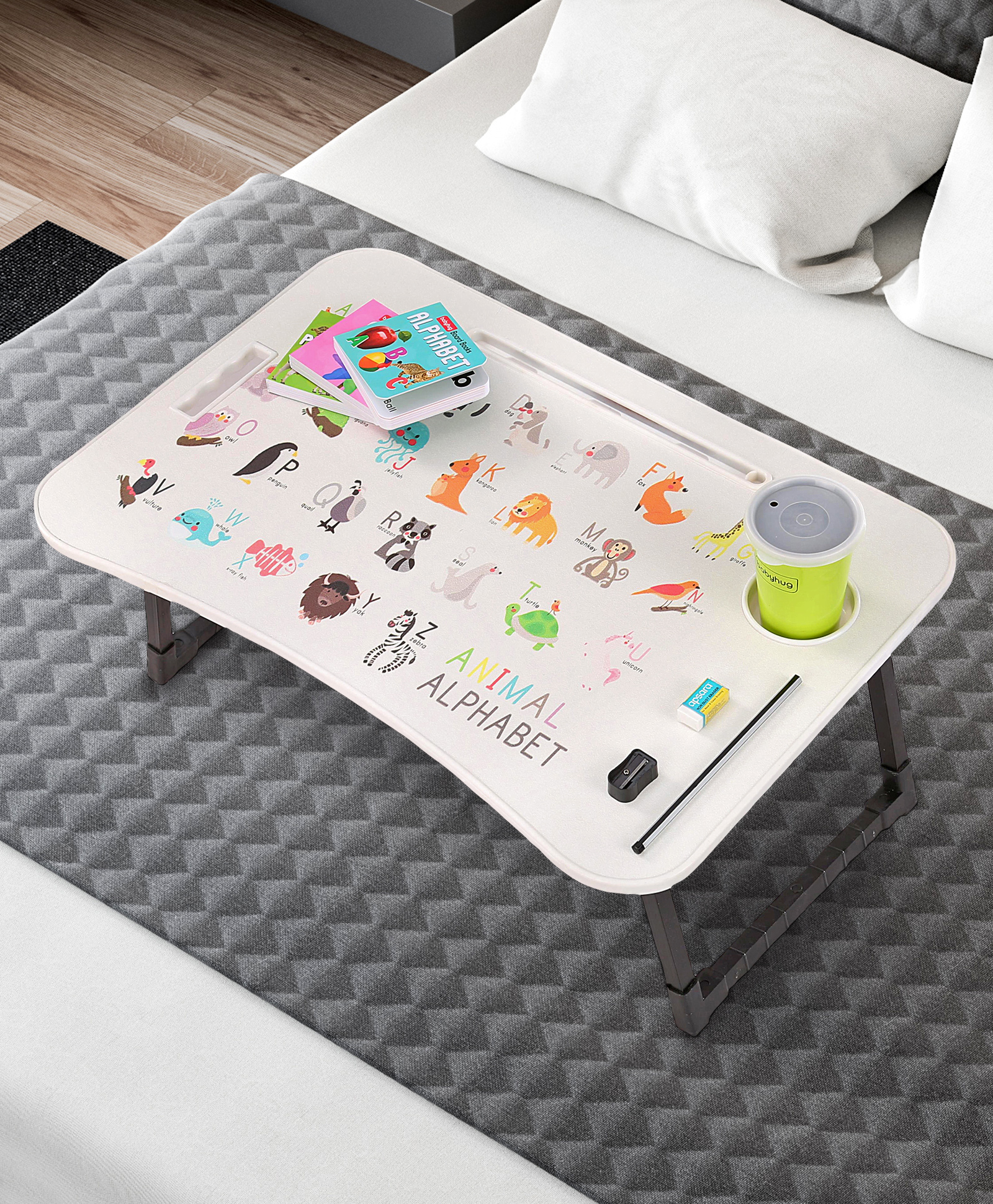 fab n funky Alphabet Theme  Multipurpose Foldable Study Table - White-picture-35