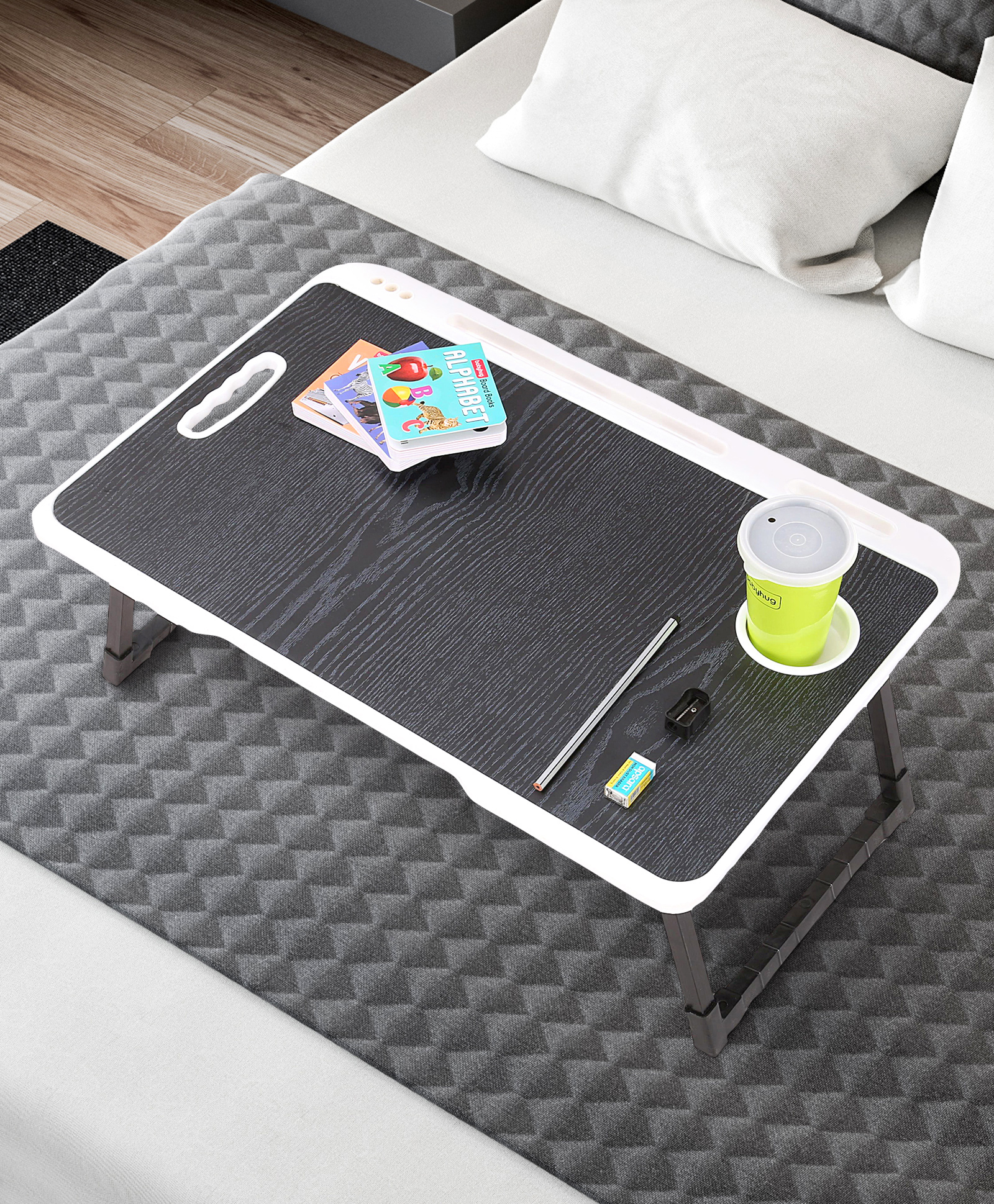 fab n funky Grey Border Multipurpose Foldable  Study Table - Black-picture-21