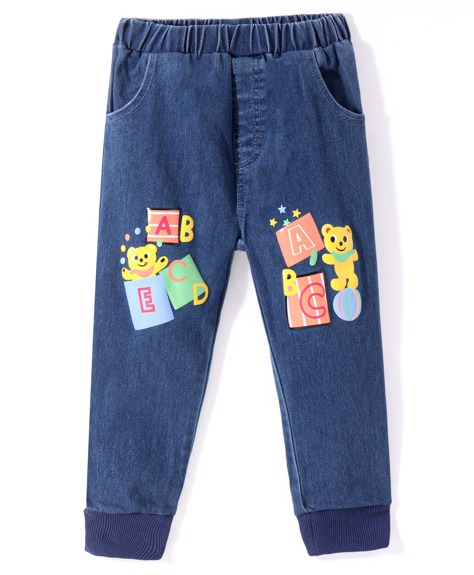 Kookie Kids Full Length Washed Jeans With Alphabet Print- Blue-picture-15