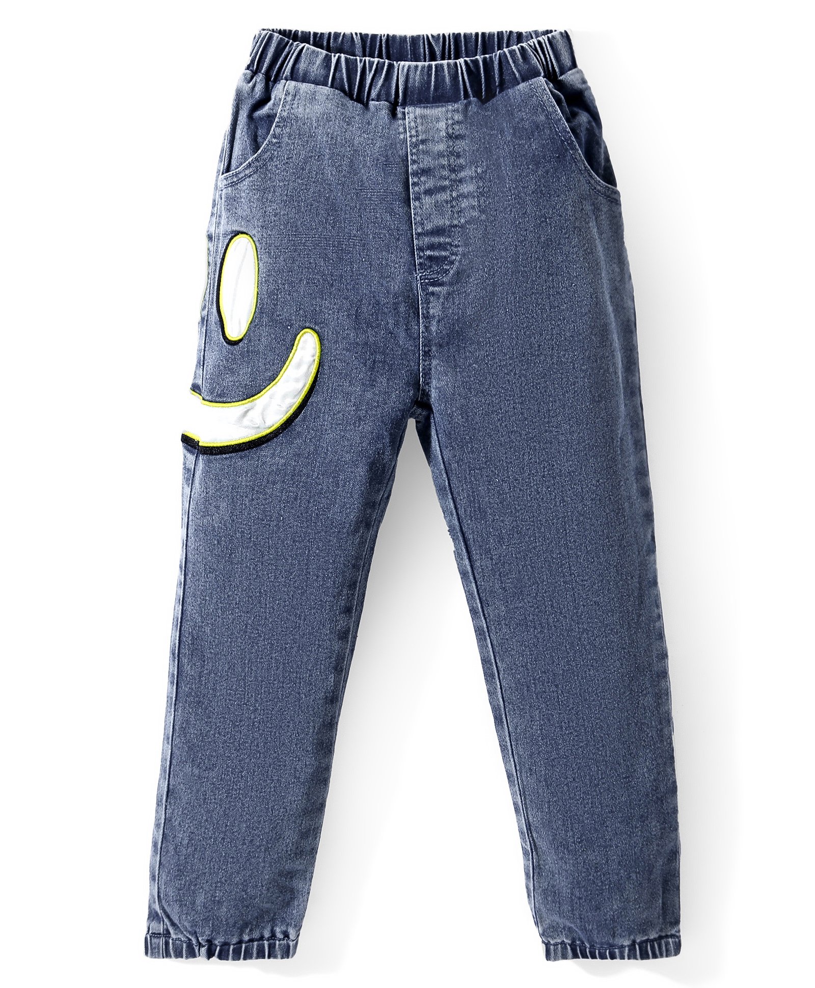 Kookie Kids Full Length Washed  Denim Jeans with Smiley Print - Blue-picture-11