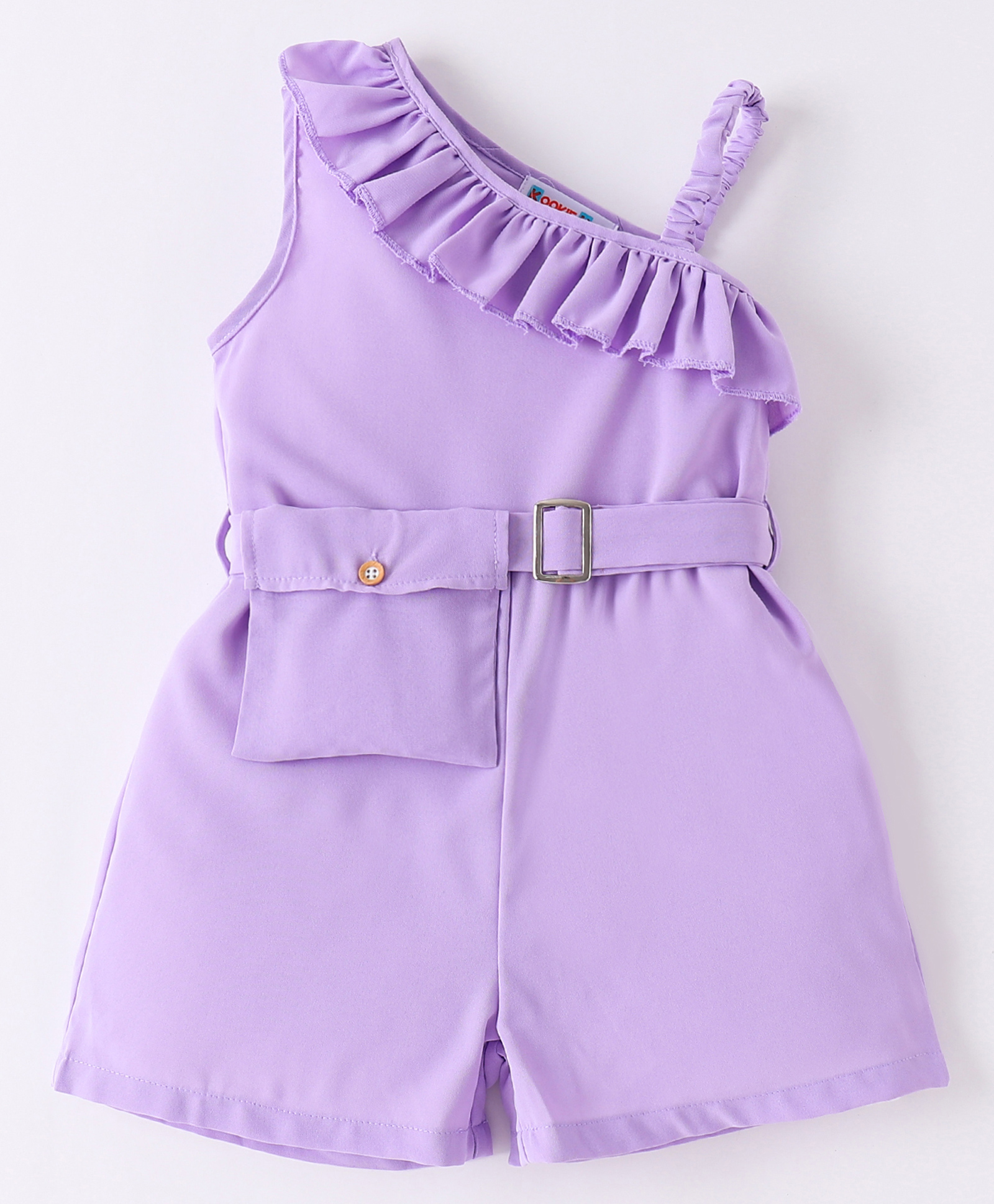 Kookie Kids Sleeveless Frill & Pocket Detailing Solid Colour Jumpsuit - Purple-picture-24