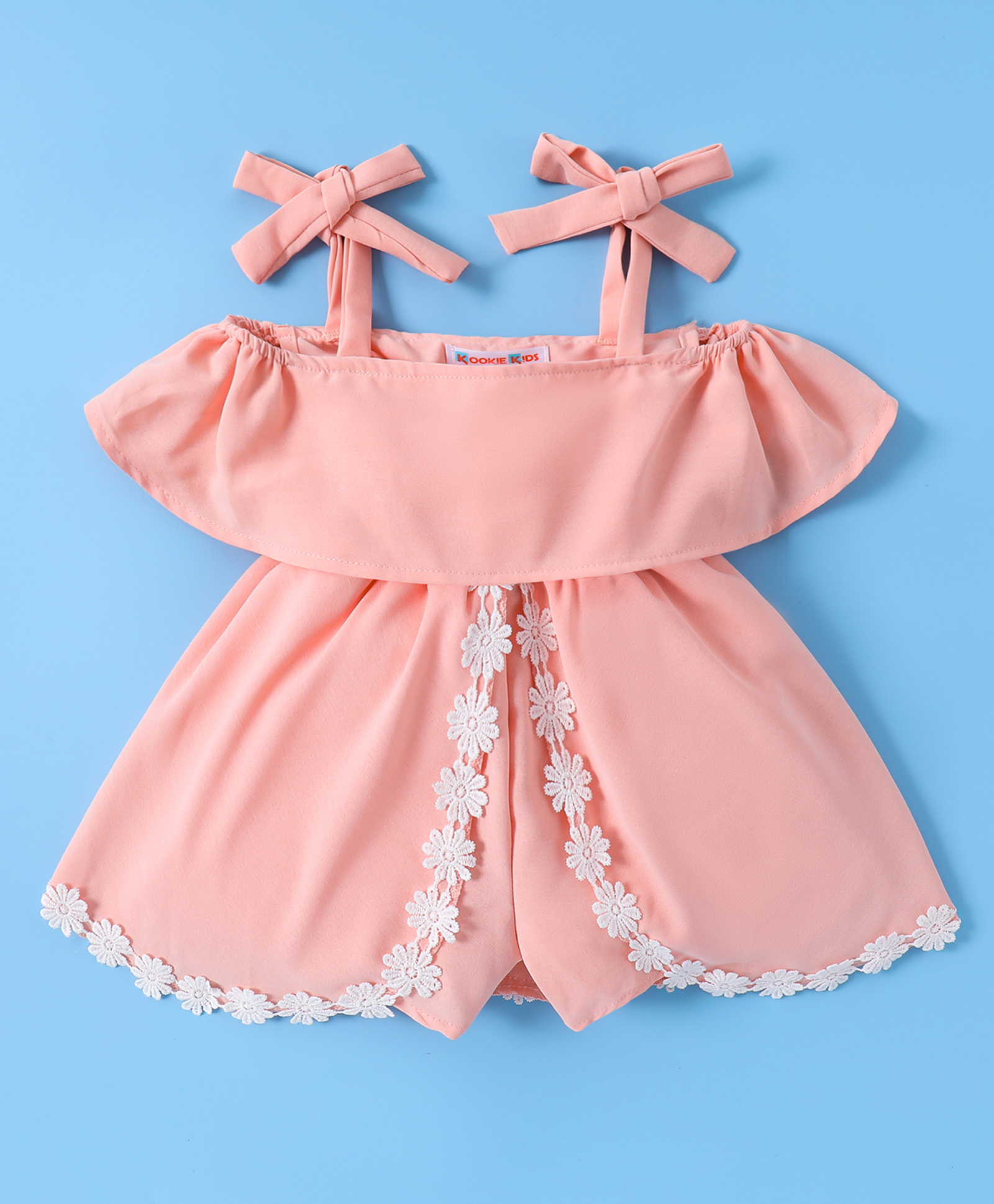 Kookie Kids Sleeveless Jumpsuit with Floral Lace Detailing - Pink-picture-13