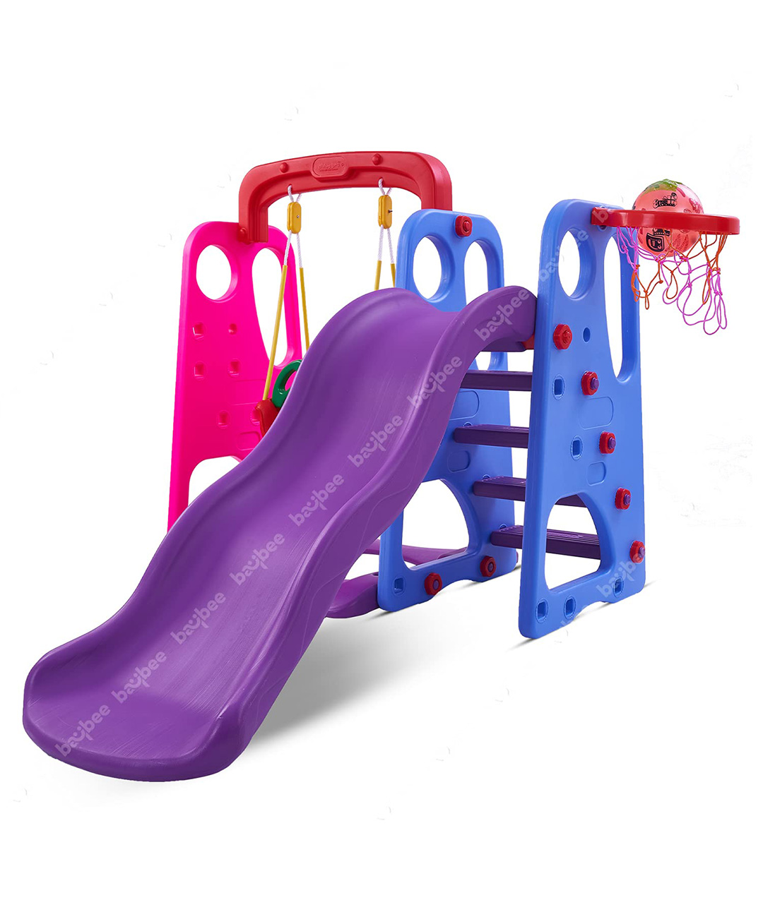 Baybee 3 in 1  Jumbo Plastic Climber Foldable Baby Garden Slide & Swing Playset With Basketball Hoop for Kids - Multicolor-picture-10