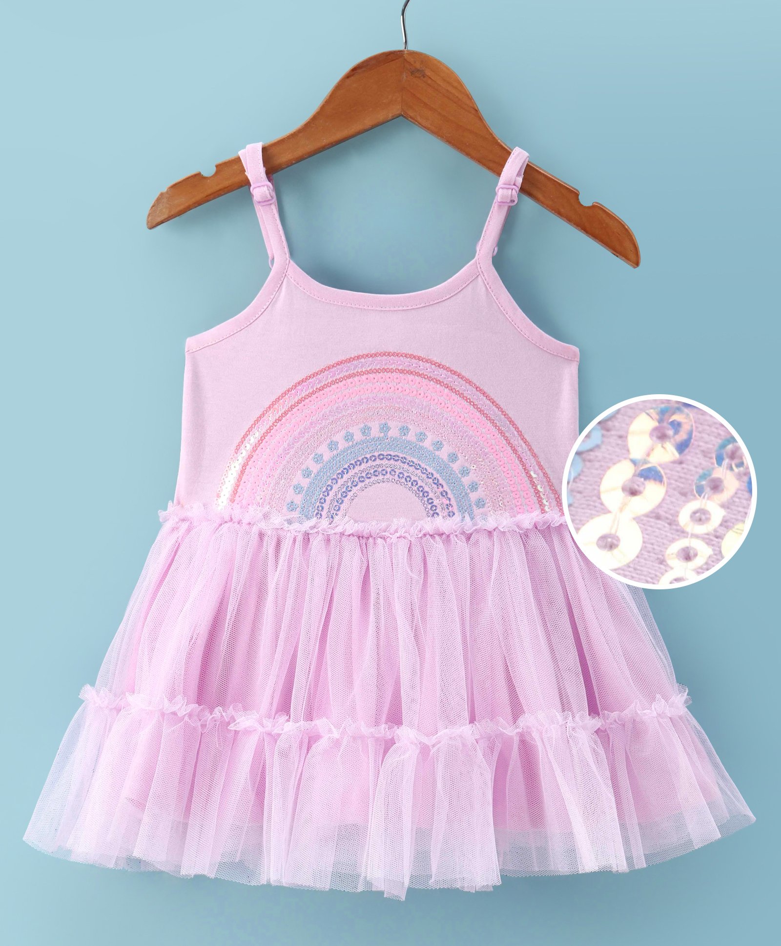 ToffyHouse 100% Single Jersey Knit Singlet Sleeves Tiered Party Frock with Sequin Detailing - Pink-image-28