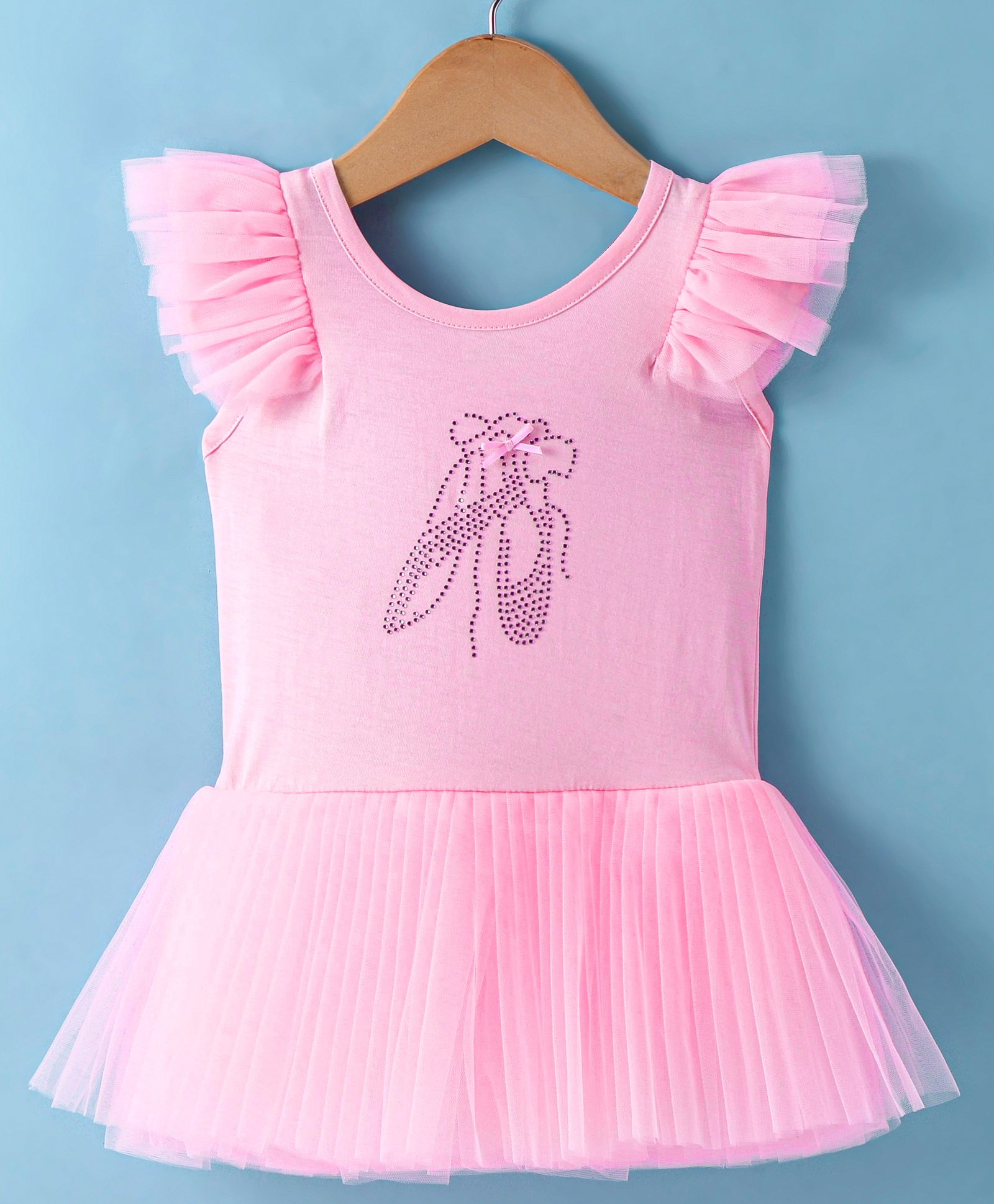 ToffyHouse Single Jersey Frill Sleeves Embellished Frock with Bow Applique - Pastel Pink-picture-37