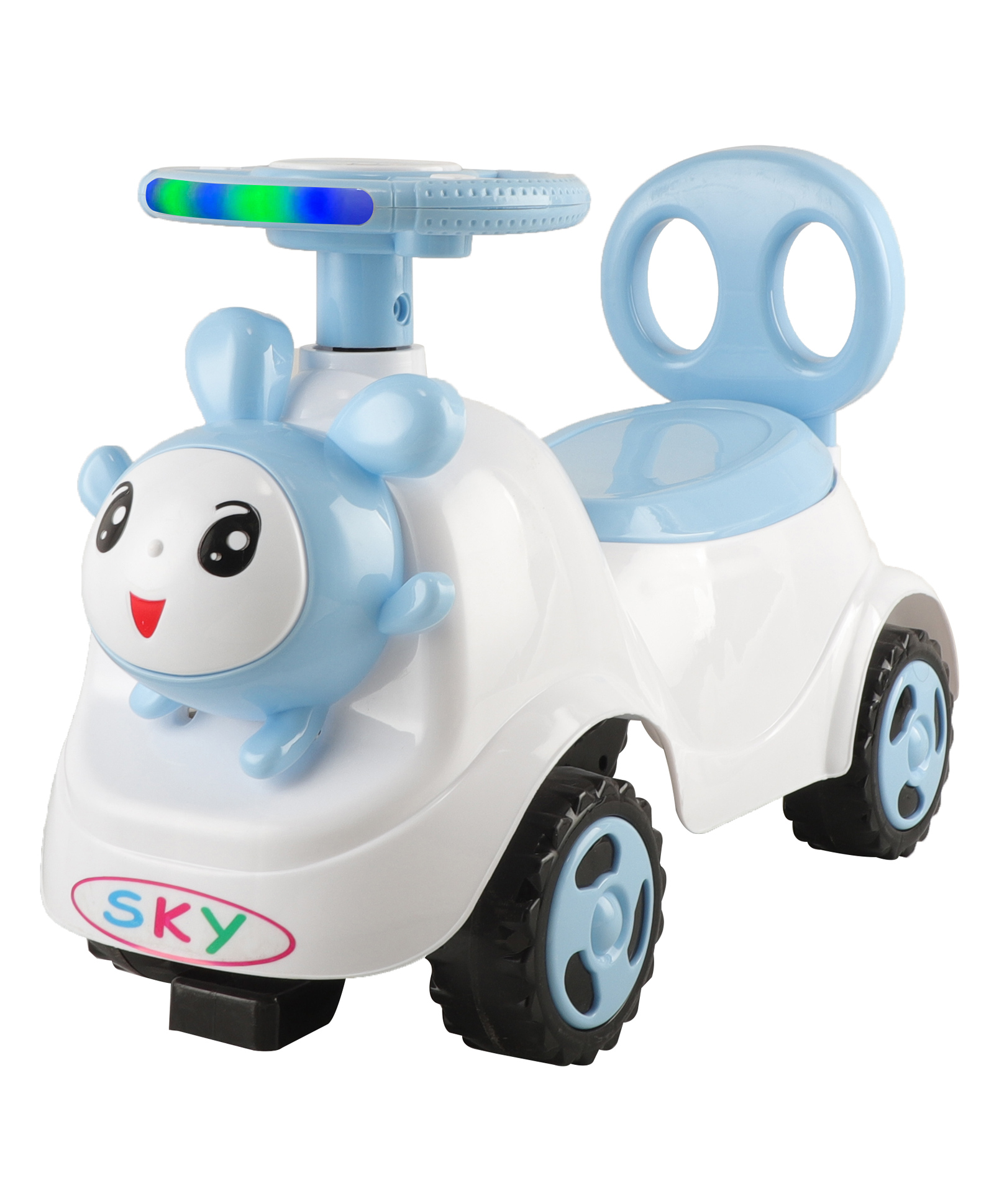 JoyRide Baby Bunny Delux Ride On Panda with LED Lights & Music - Big Backrest - Under Seat Storage Utility Box - Rider for Kids - Boys - Girls - Age Group 1 to 3 Years Ride on-Blue-image-37