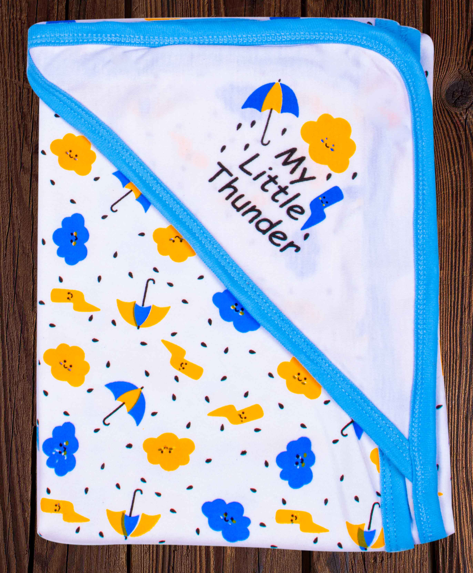 Mittenbooty Baby Hooded Wrap single Ply -Umbrella Print-Blue-picture-27