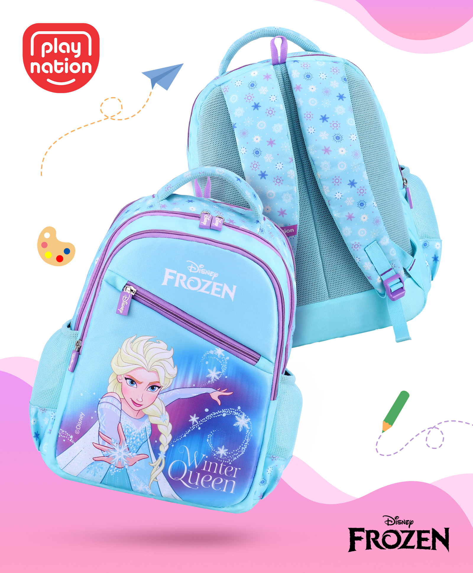 Play Nation Disney Frozen Winter Queen School Backpack Blue - 15.9  Inches