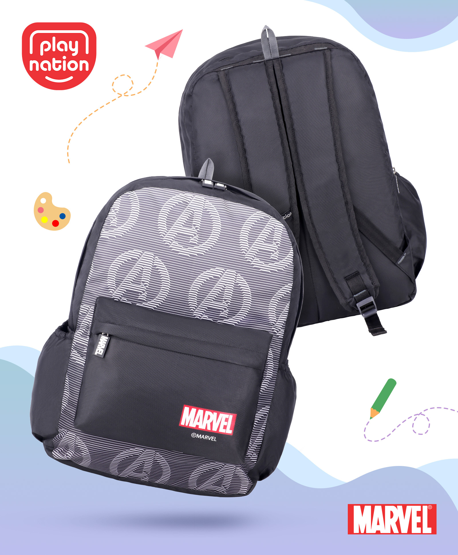 Play Nation Marvel Avengers School Backpack Black - 17.9 Inches-picture-20