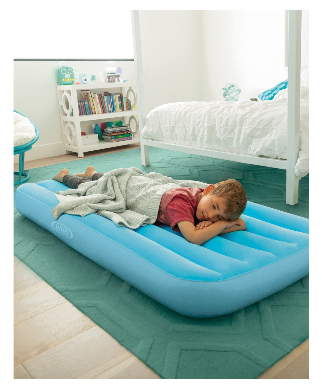 Intex Cozy Kids Inflatable Airbed Fiber-Tech Velvety Soft Surface Mattress - Blue-picture-17