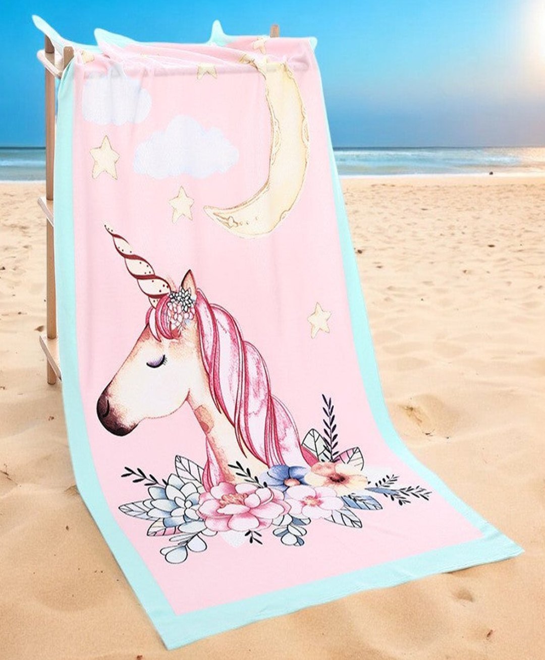 Yellow Bee Unicorn Detailed Towel - Pink & Aqua-picture-44