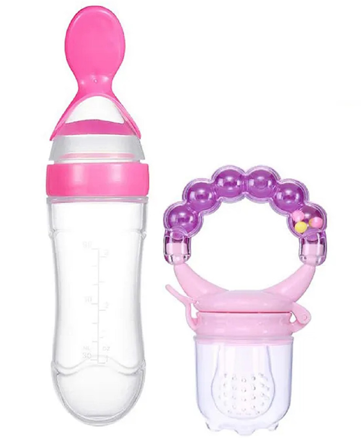 Neonate Care Baby Ring Style Food Fruit Feeder Nibbler and Spoon Feeder - Pink ( color and design may vary)-image-45