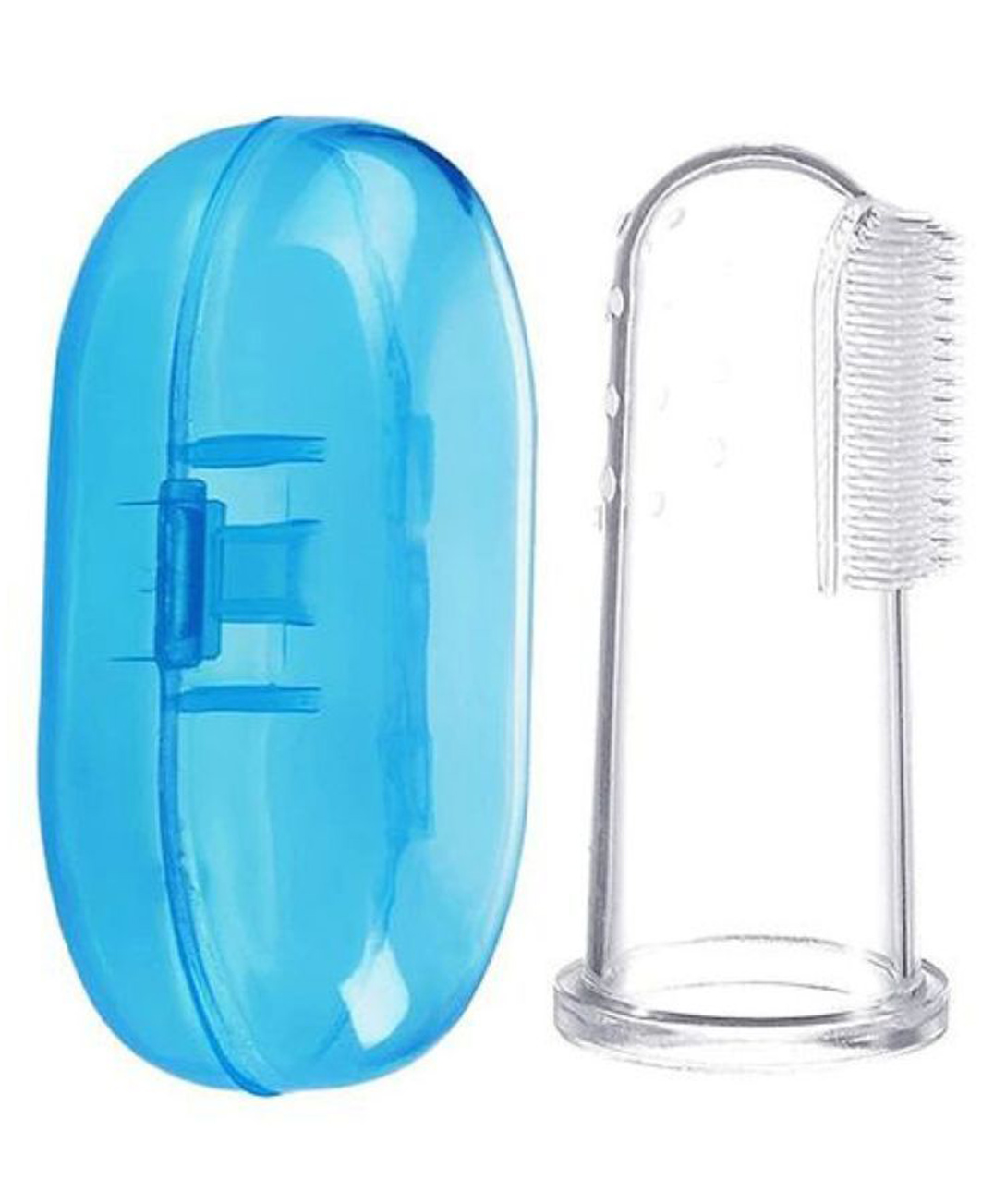 Neonate Care Baby Silicone Soft Bristles Finger Tooth Brush With Tongue Cleaner Back And Travel Protective Case Soft Baby Toothbrush For Babies Oral Hygienic Care - Blue ( color and design may vary)-image-21