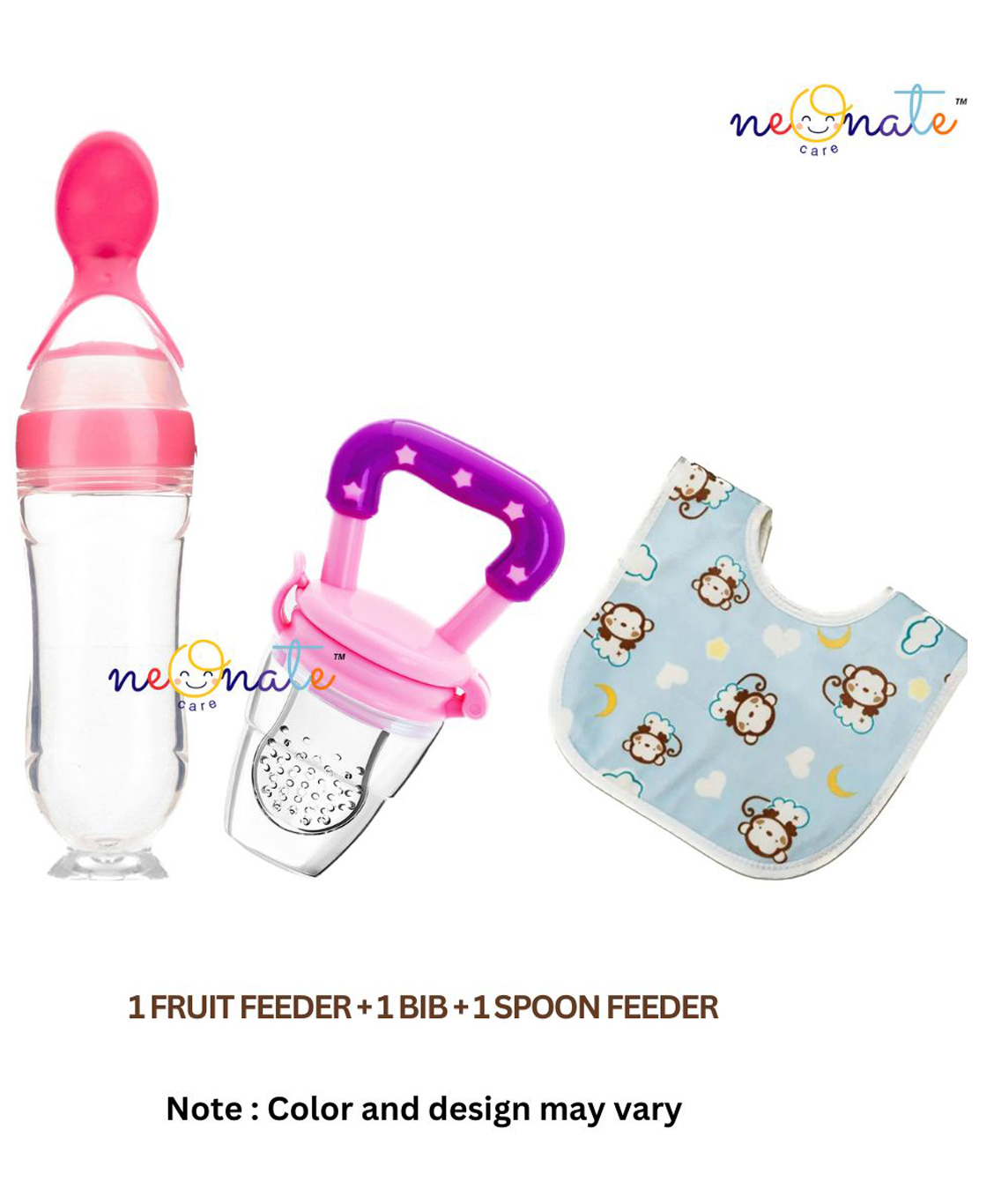 NeonateCare Baby Fruit Feeder Pacifier (1 Pcs) with 1 PCS Silicone Baby Food Dispensing Spoon 90ml and 1 pcs Baby bib (Multi color)-image-48