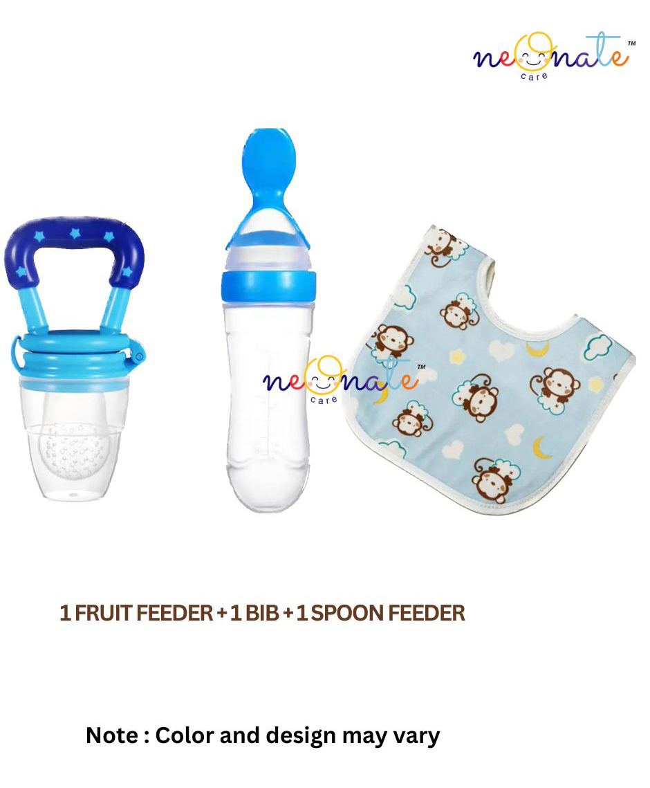 NeonateCare Baby Fruit Feeder Pacifier (1 Pcs) with 1 PCS Silicone Baby Food Dispensing Spoon 90ml and 1 pcs Baby bib (Multi color)-picture-34