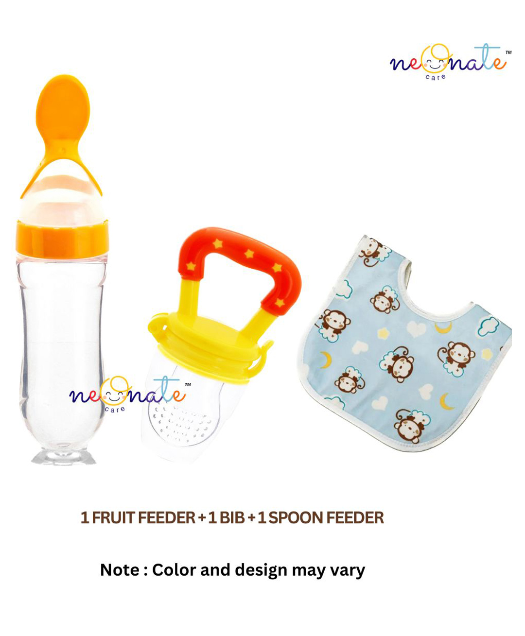 NeonateCare Baby Fruit Feeder Pacifier (1 Pcs) with 1 PCS Silicone Baby Food Dispensing Spoon 90ml and 1 pcs Baby bib (Multi color)-picture-39