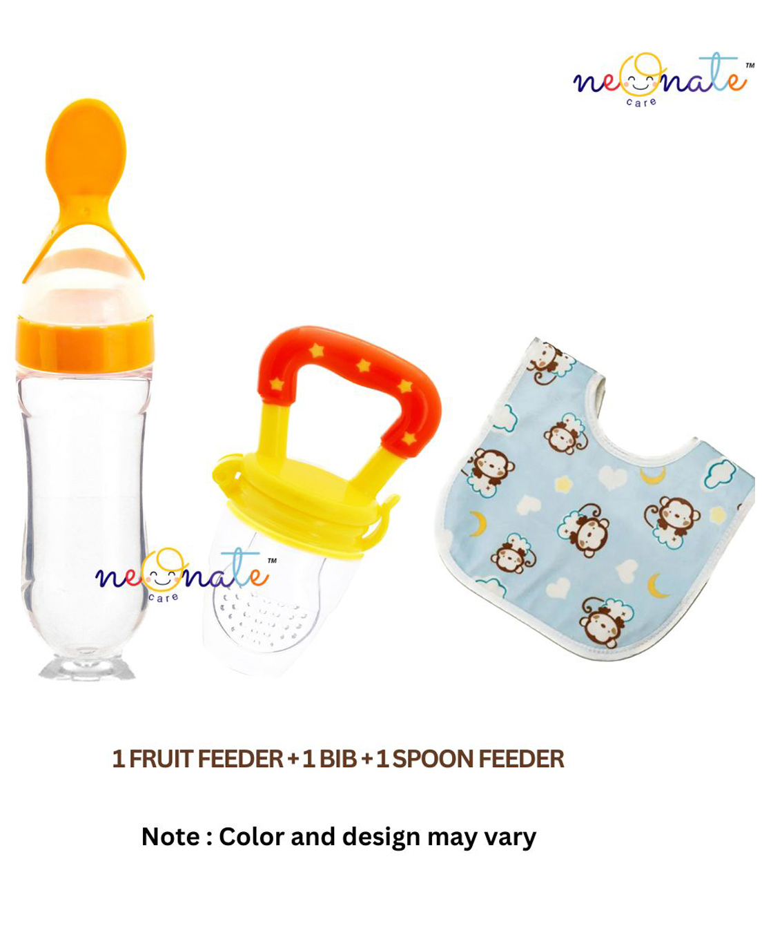 NeonateCare Baby Fruit Feeder Pacifier (1 Pcs) with 1 PCS Silicone Baby Food Dispensing Spoon 90ml and 1 pcs Baby bib (Multi color)-image-49