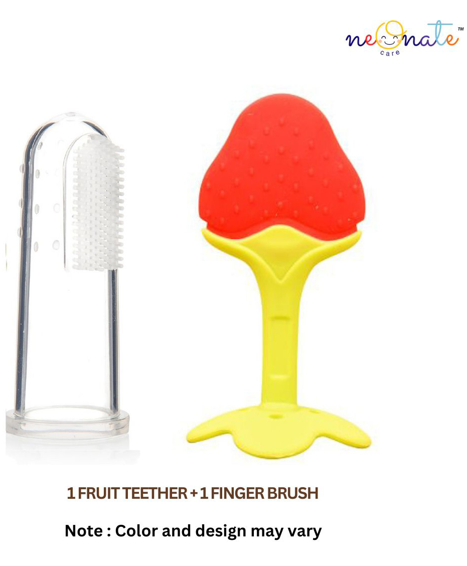 neonatecare Neonate Care Non-Toxic Food-Grade Silicone Strawberry Shaped Baby Teether And Baby finger Brush Combo ( color and design may vary)-picture-25