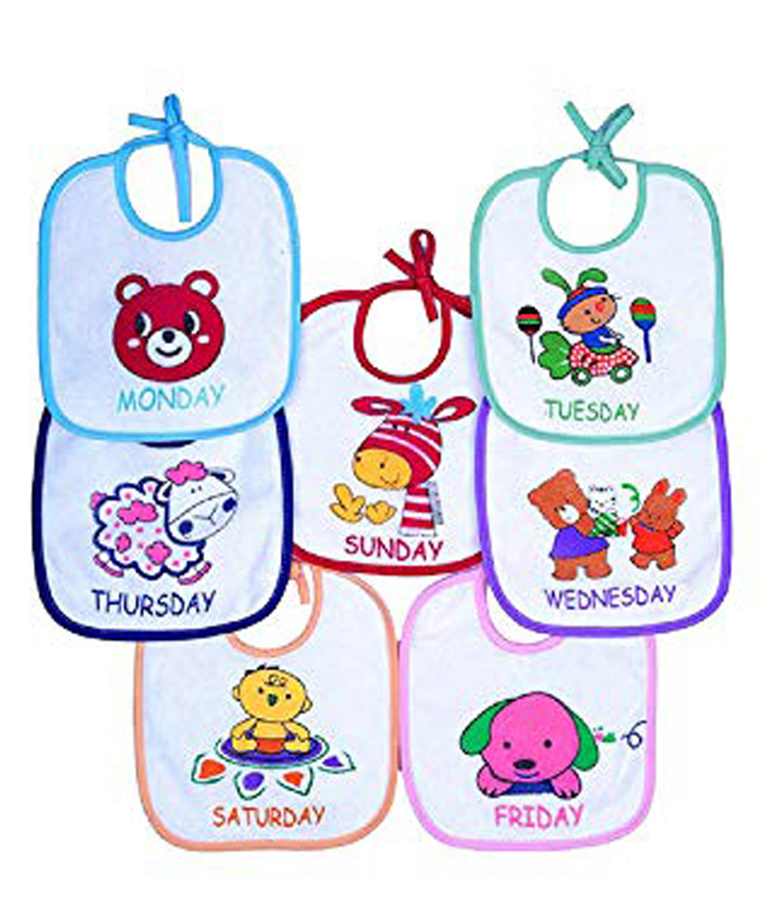 NeonateCare Animal Theme Soft Week Days Printed Baby Bibs -Pack of 7( Color and design may vary)-picture-38