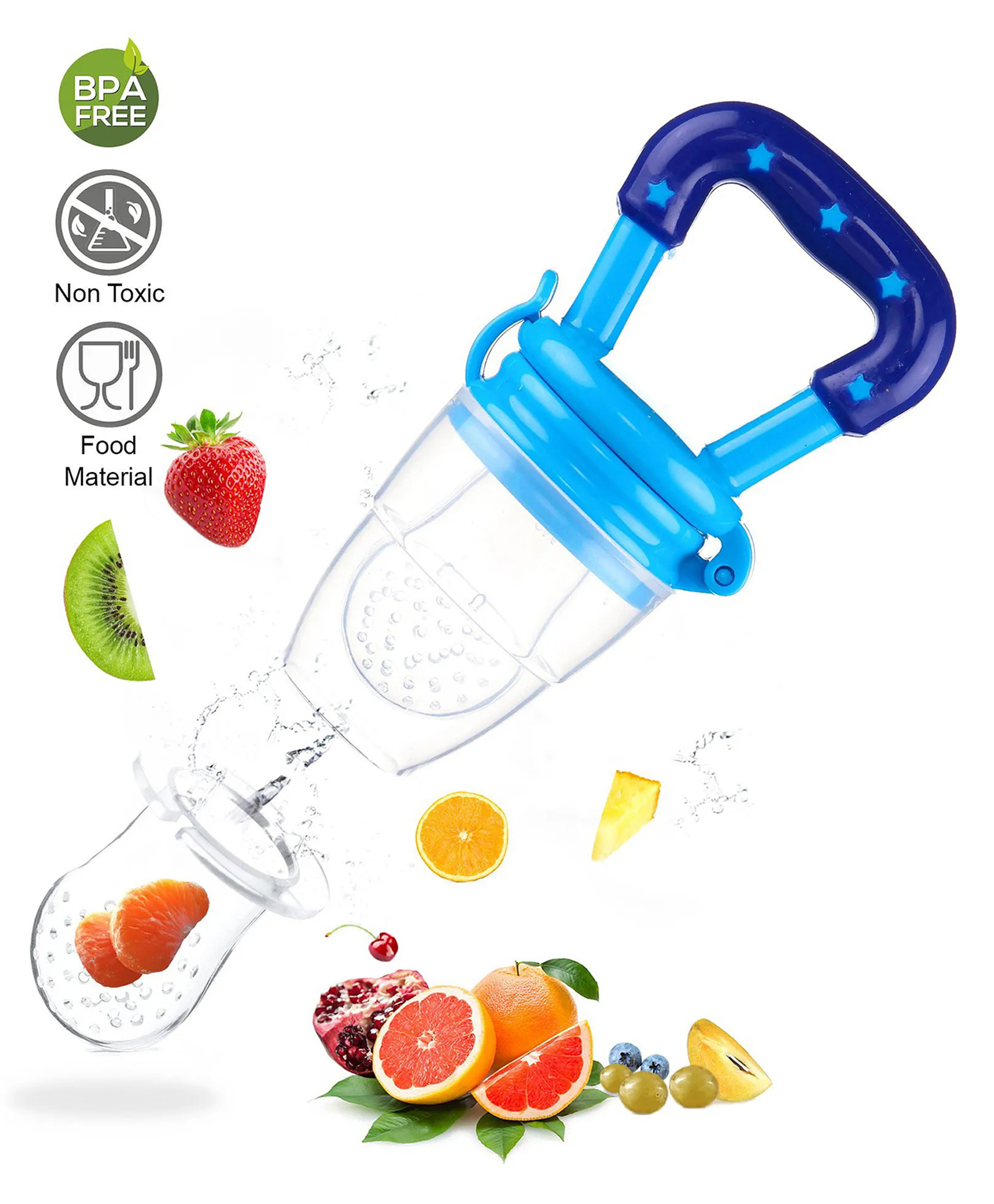 neonatecare Neonate Care Chewy Silicone Food and Fruit Nibbler with Extra Silicone Mesh Teether and Feeder - Blue Fruit feeder ( color and design may vary)-picture-23