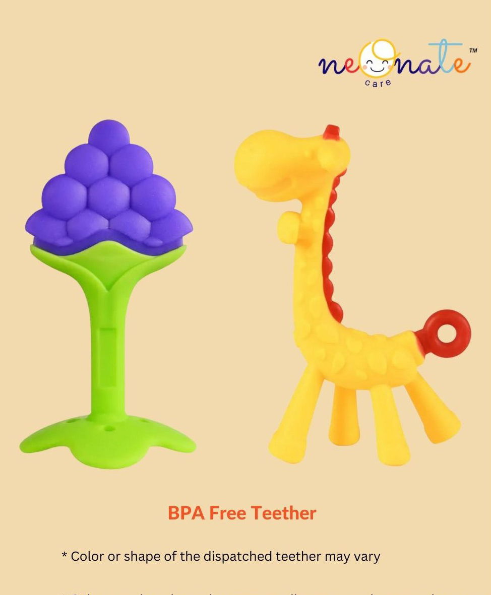 NeonateCare Giraffe Teether and Fruit Teether Baby Teether Set of 2 Soft Silicone Teether (Giraffe Fruit) - Multicolor ( color and design may vary)-image-34