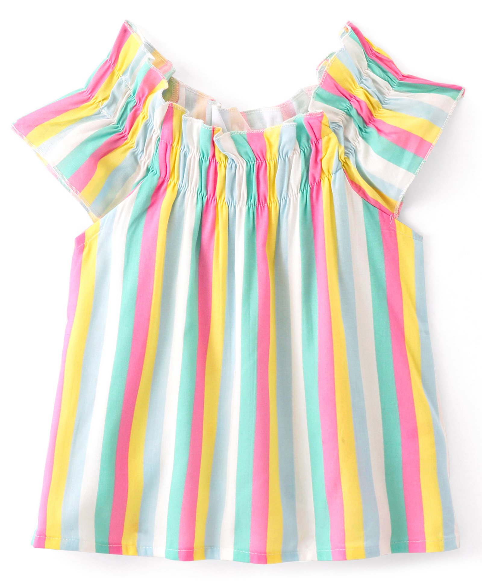 Babyhug 100% Rayon Woven Striped Half Sleeves  Top with Smocking & Frill Detailing - Multicolour-image-38
