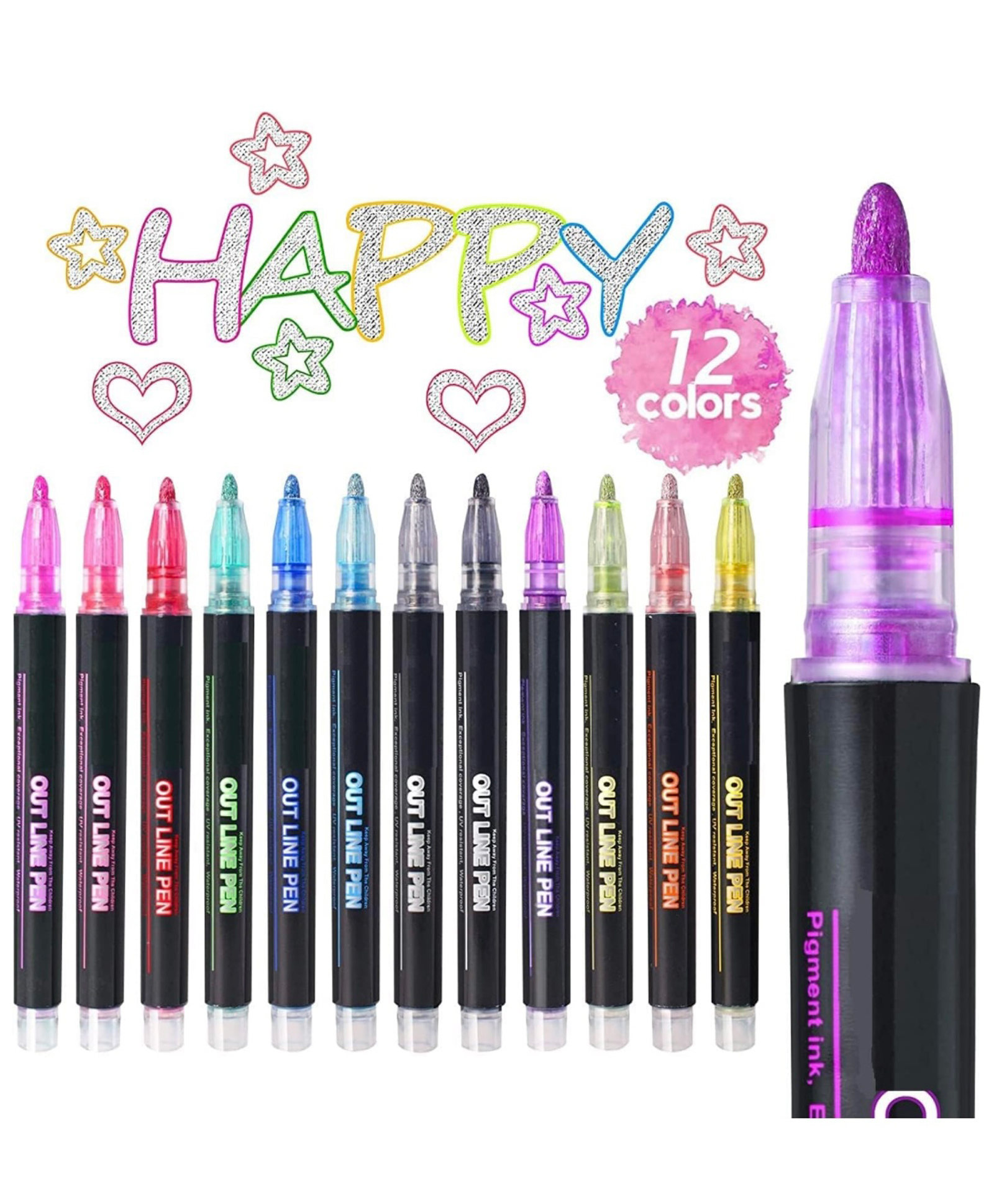 ARCADE TOYS Metallic Glitter Shades Permanent Marker Pen(Pack of 12) - Multicolour-picture-5