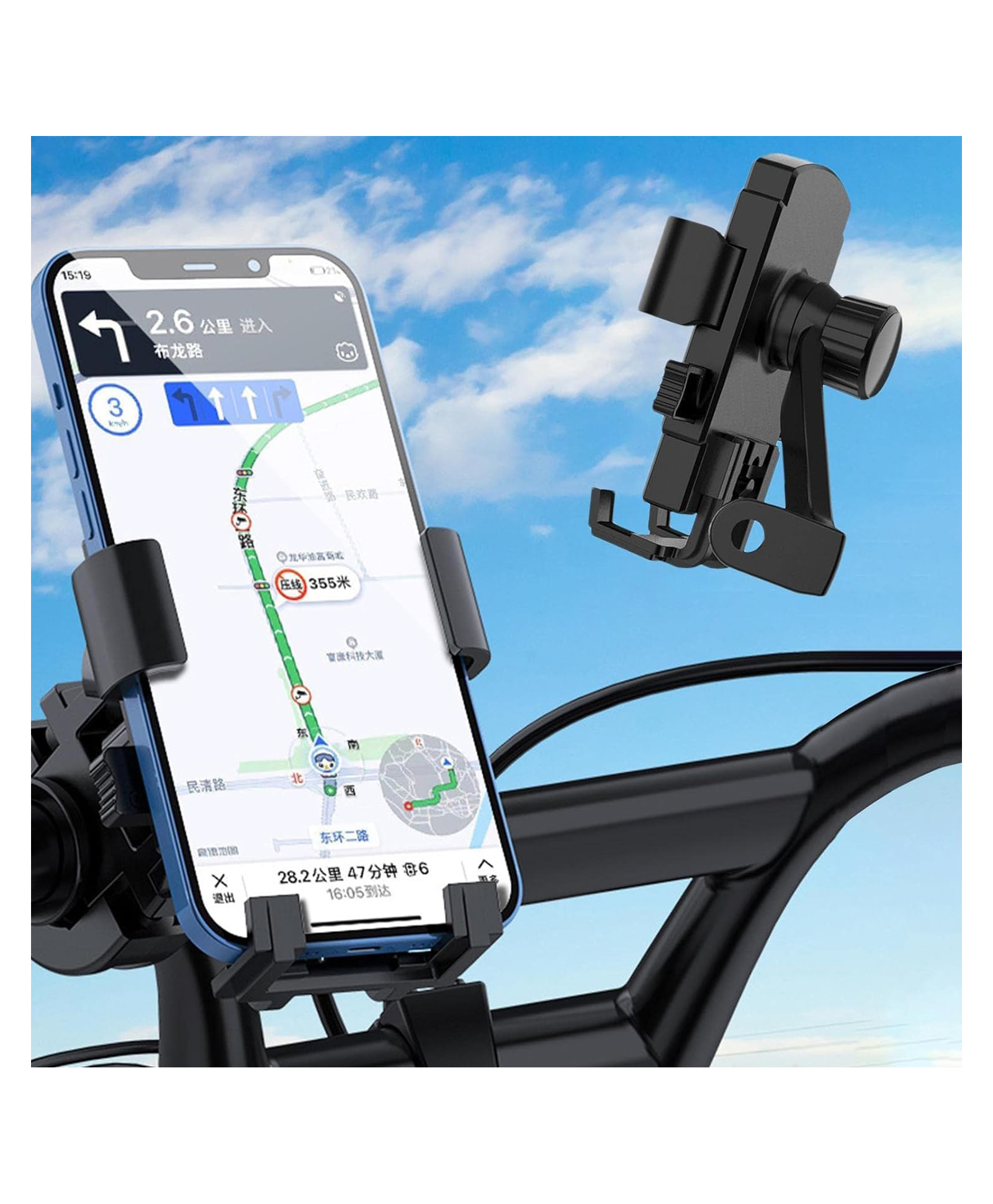 MOMISY Mobile Holder for Bike, Scooty, Motorcycle, Activa Metal Mirror Bar Mobile Phone Holder/Hook/Clamp/Stand/Mount 360° Rotatable Mobile Stand Mirror Mount-image-26