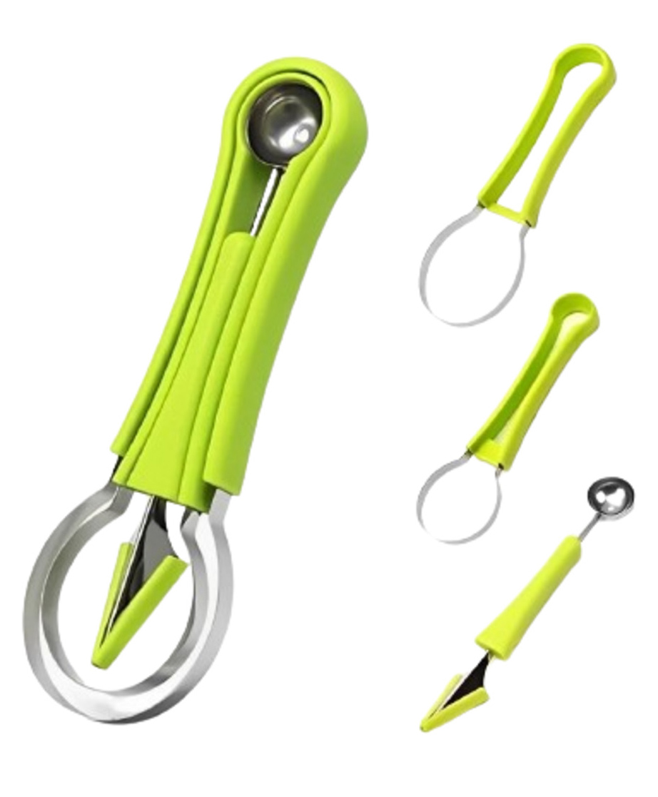 MOMISY Melon Baller Scoop Set, Professional 4 in 1 Stainless Steel Fruit Carving Tools Set,Fruit Scooper Seed Remover Watermelon Knife for Dig Pulp Separator (4 in 1 Scoop) (Green)-image-47