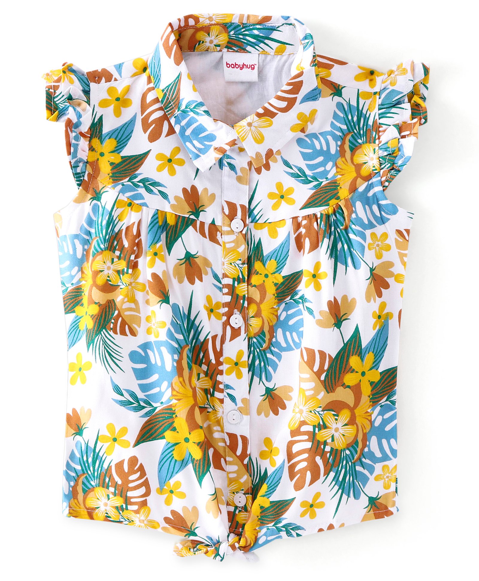 Babyhug Cotton Knit Frill Sleeves Top with Knot Detailing  Floral  Print - White-picture-38