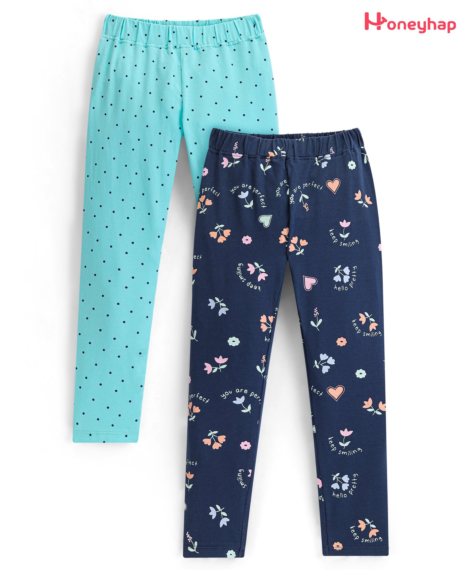 Honeyhap Premium Cotton Elastane Single Jersey Leggings with Bio Finish Floral Print Pack of 2 - Soothing Sea & Navy Peony-picture-17