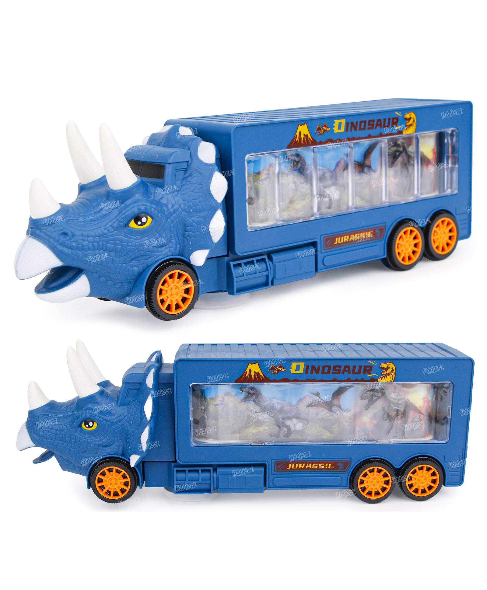 Fiddlerz Dinosaur Truck Toys for Kids Screen Show Dino World Toy Truck with 360 Degree Rotation, Light and Sound Vehicle Toy - Blue-image-37