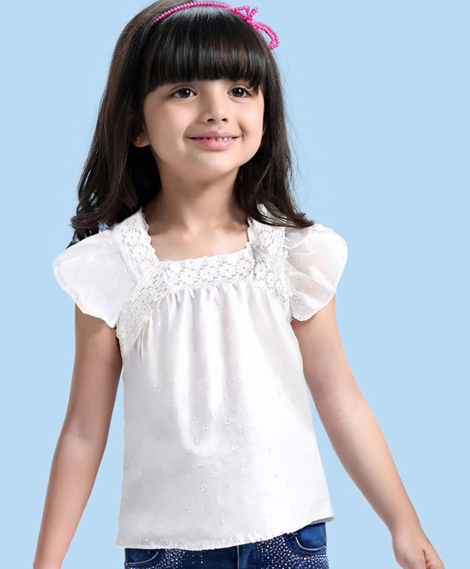 Babyhug  Cotton Woven Half Sleeves  Top with Frills & Lace Detailing - White-picture-25
