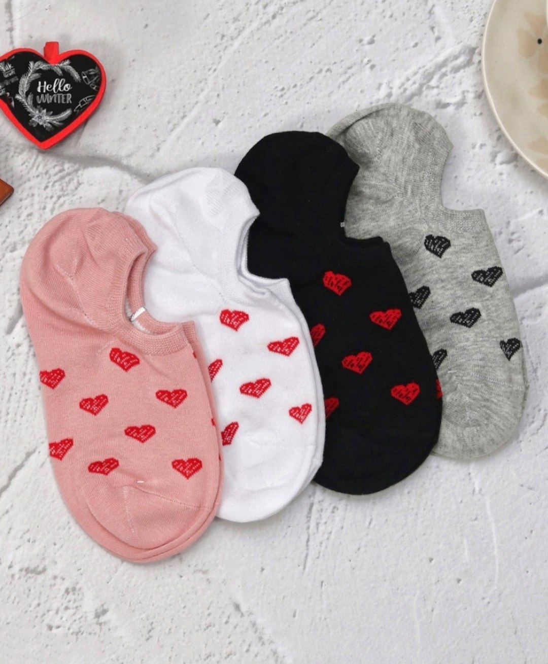 Yellow Bee Pack Of 4 Heart Printed Loafer Socks -  Multi Colour-picture-23