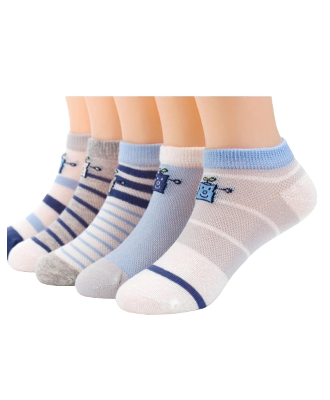 MOMISY Pack of 5 Printed & Striped Socks-White & Blue-picture-20