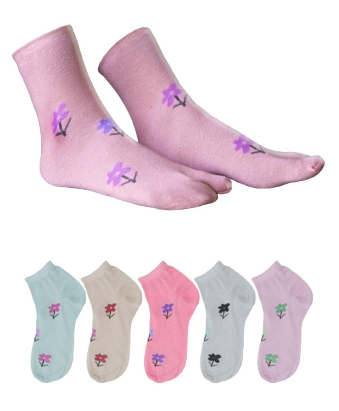MOMISY Pack of 5 Printed Toe Socks-Pink Purple White & Blue-picture-22