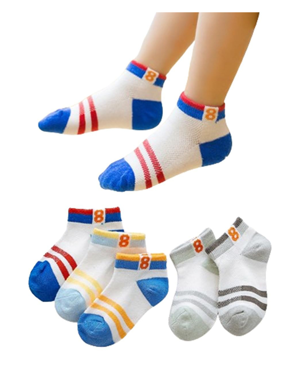 MOMISY Pack of 5 Striped Socks-Grey White & Blue-image-20