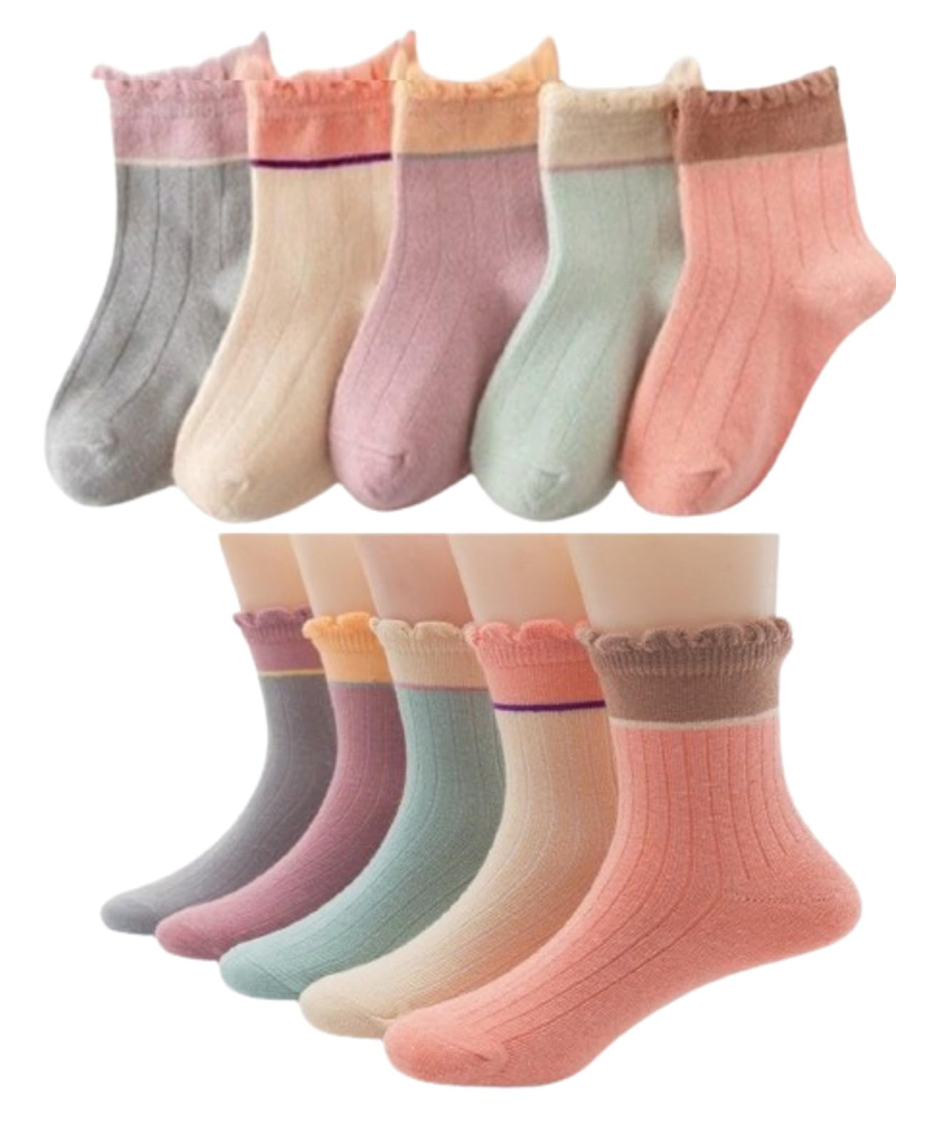 MOMISY Pack of 5 Solid Socks - Grey Beige Purple & Pink-image-30