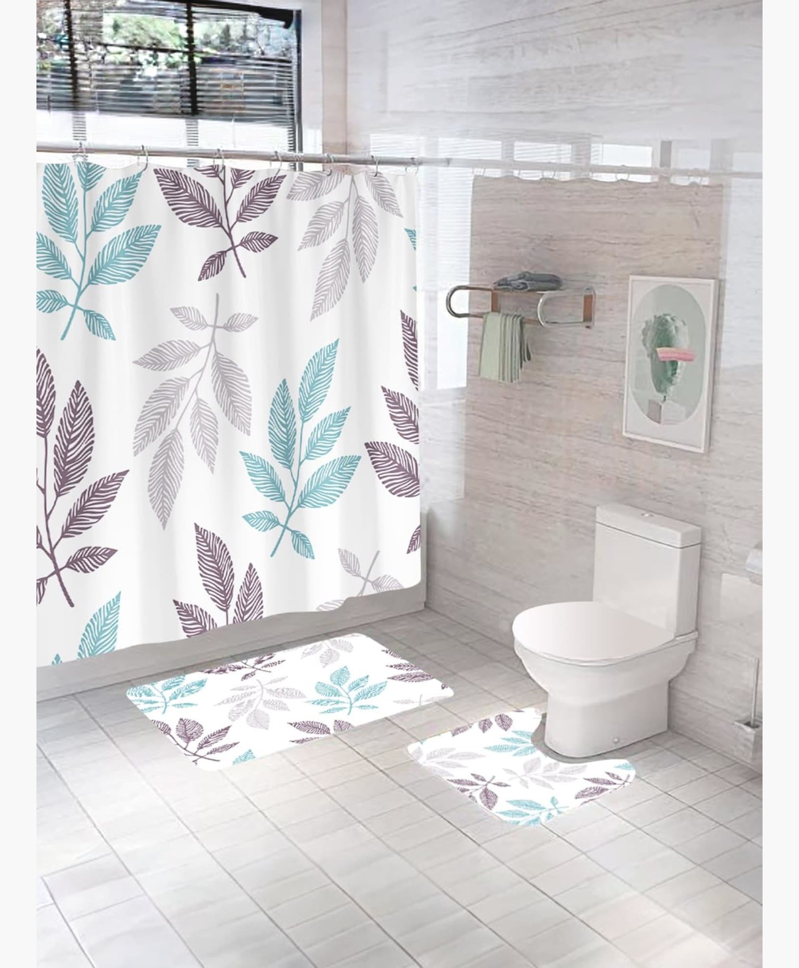 UMAI Shower Curtain (180X180 cm) & Bathmat 3 Pcs Set|6ft|Creative Vibrant Coloured Polyster Curtain Sets with Non-Slip Bath mats for Bathroom|Easy-Slide Curtains|Quick Dry,Soft Mats-picture-15
