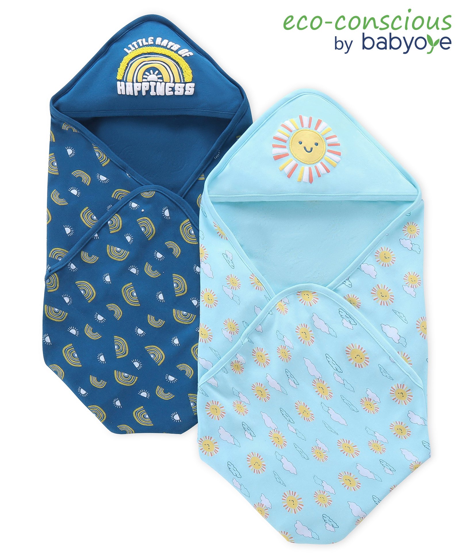 Babyoye 100% Organic Cotton with Eco Jiva Finish All Over Printed Towel & Wrapper L 81 x B 79 cm - Blue-picture-34