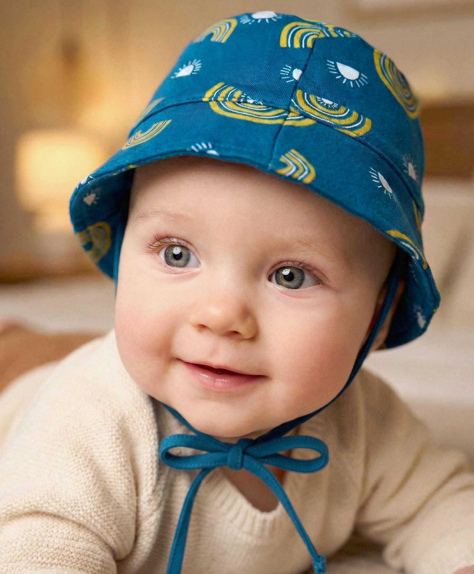 Babyoye 100% Oraganic Cotton with Eco Jiva Finish  Baby Cap with Knot Sun Print - Blue-image-10
