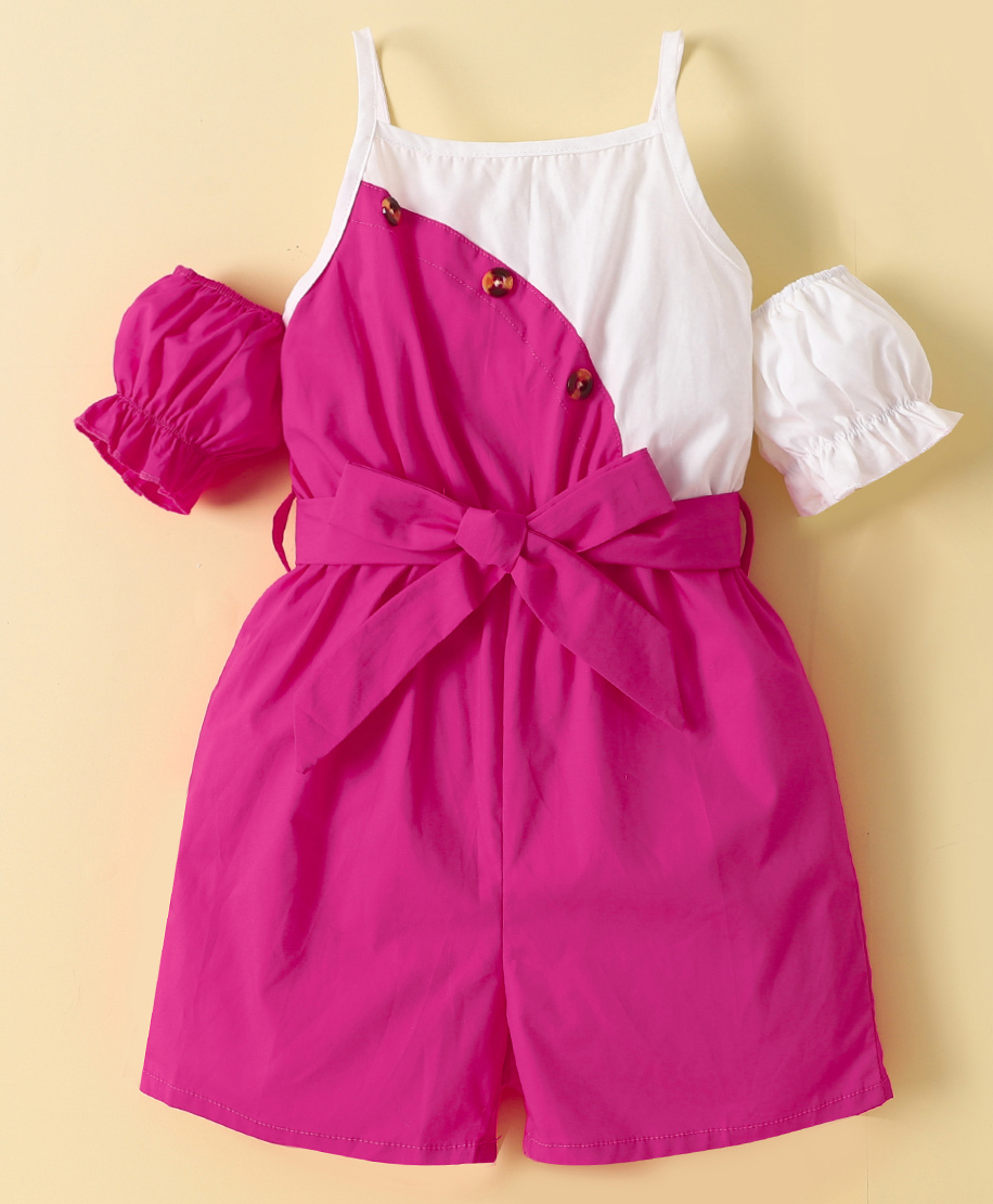 Kookie Kids Cold Shoulder Sleeves Solid Color Jumpsuit - Fuschia-picture-16