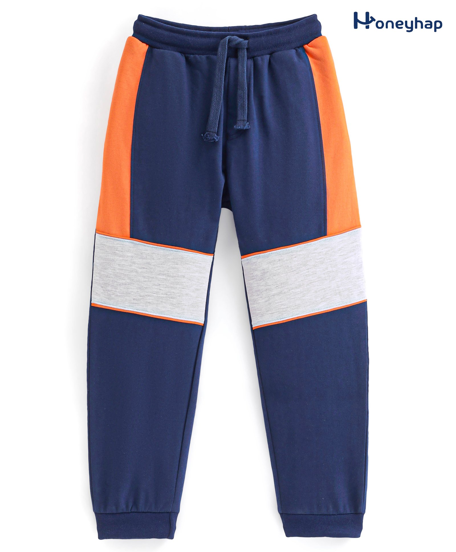 Honeyhap Premium 100% Cotton Looper Knit Cut & Sew Designed Solid Color Track Pant with Bio Finish - Navy Blue Orange & Grey-picture-11
