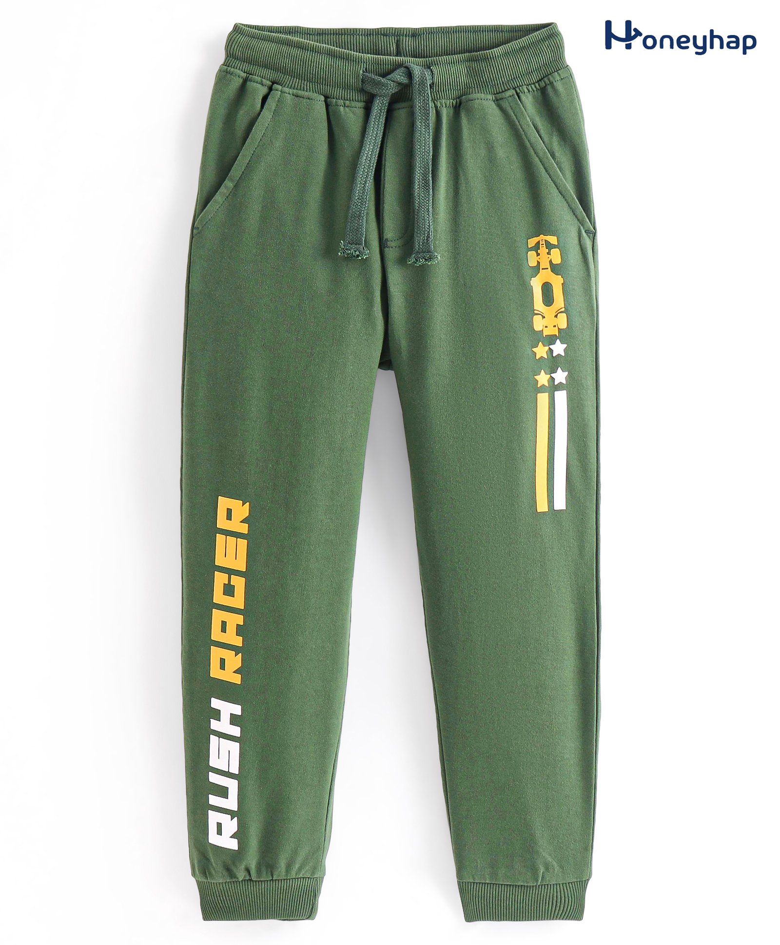 Honeyhap Premium Cotton Looper Full Length Lounge Pant with Bio Finish & Text Print - Ethereal Green-image-14