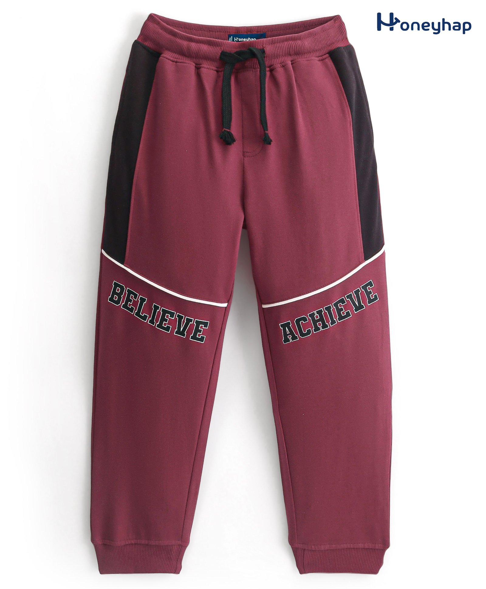Honeyhap Premium 100% Cotton Looper Full Length Lounge Pant With Bio Finish Text Print - Rumba Red & Black Beauty-image-0