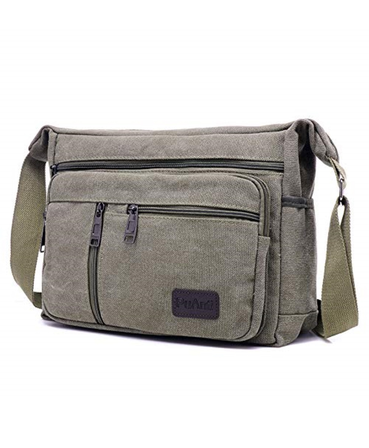 MOMISY Canvas Sling Cross Body Bag Travel Side Bag Messenger Bag Multi Pocket Shoulder Bag Money Bag for Boys & Girls (Army Green)