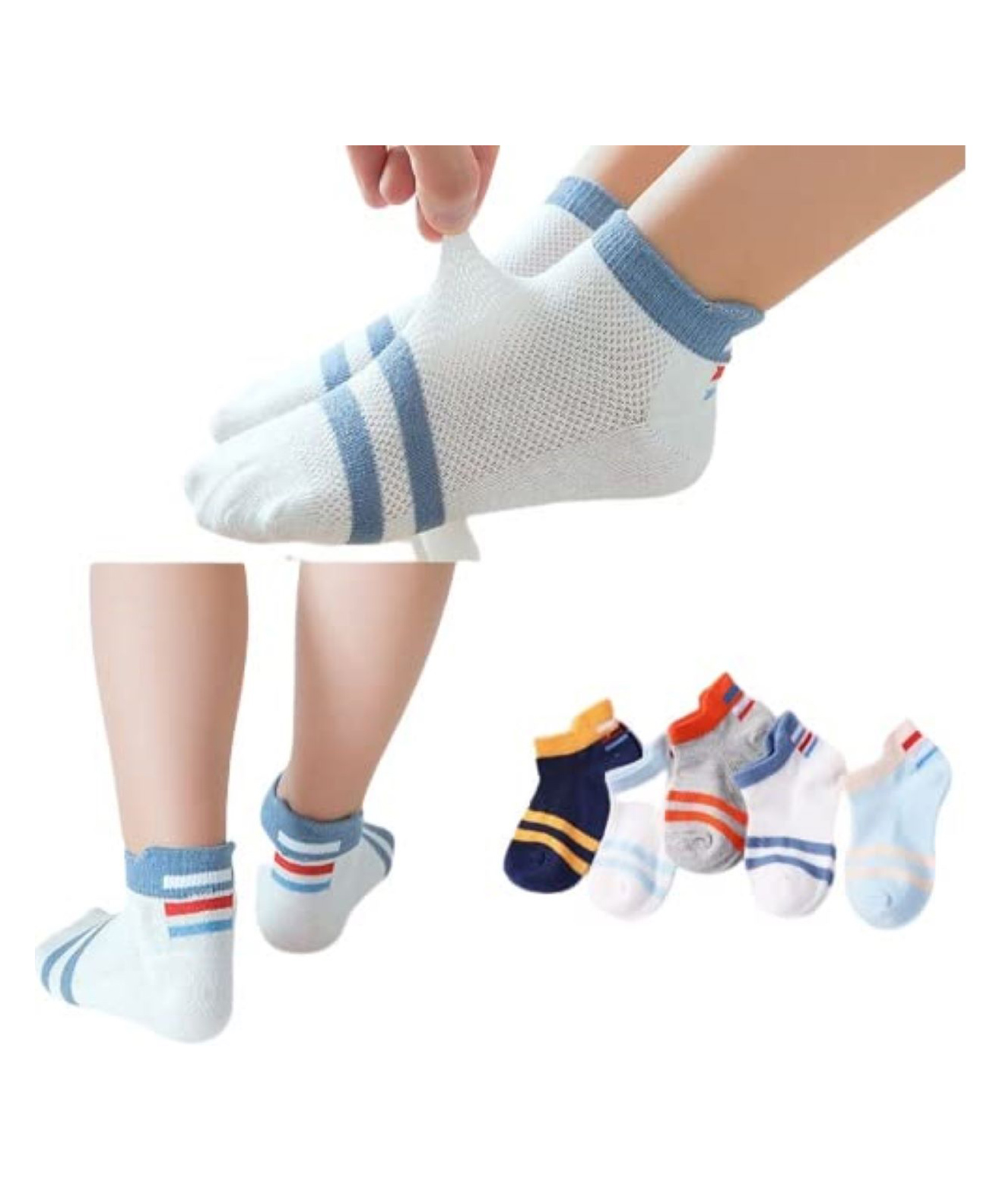 MOMISY 5 Pairs Baby Girl Boys Tube Socks Toddlers Infant Solid Color Boat Spring and Autumn Socks Stretch Baby Socks (2Striped, 1 year to 3 year)-image-13