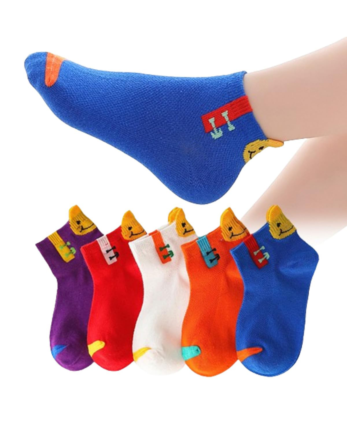 MOMISY 5 Pairs Baby Kids Girl Boys Tube Socks Toddlers Comfortable Ankle Length gifts (HappySmile, 3 to 5 year)-image-28