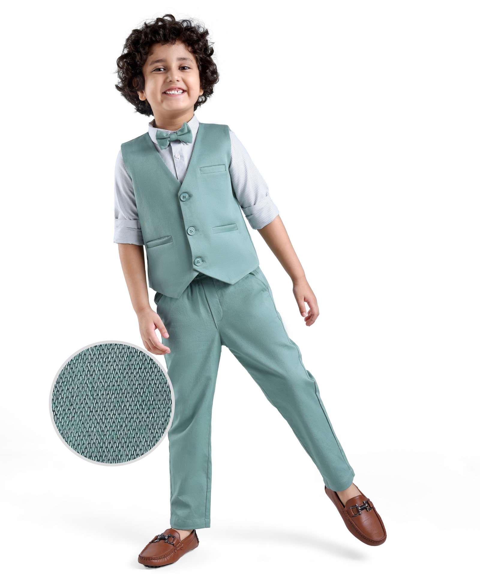 Mark & Mia Full Sleeves Solid Color 3 Pieces Party Suit With Cap & Bow - Multicolor-image-20