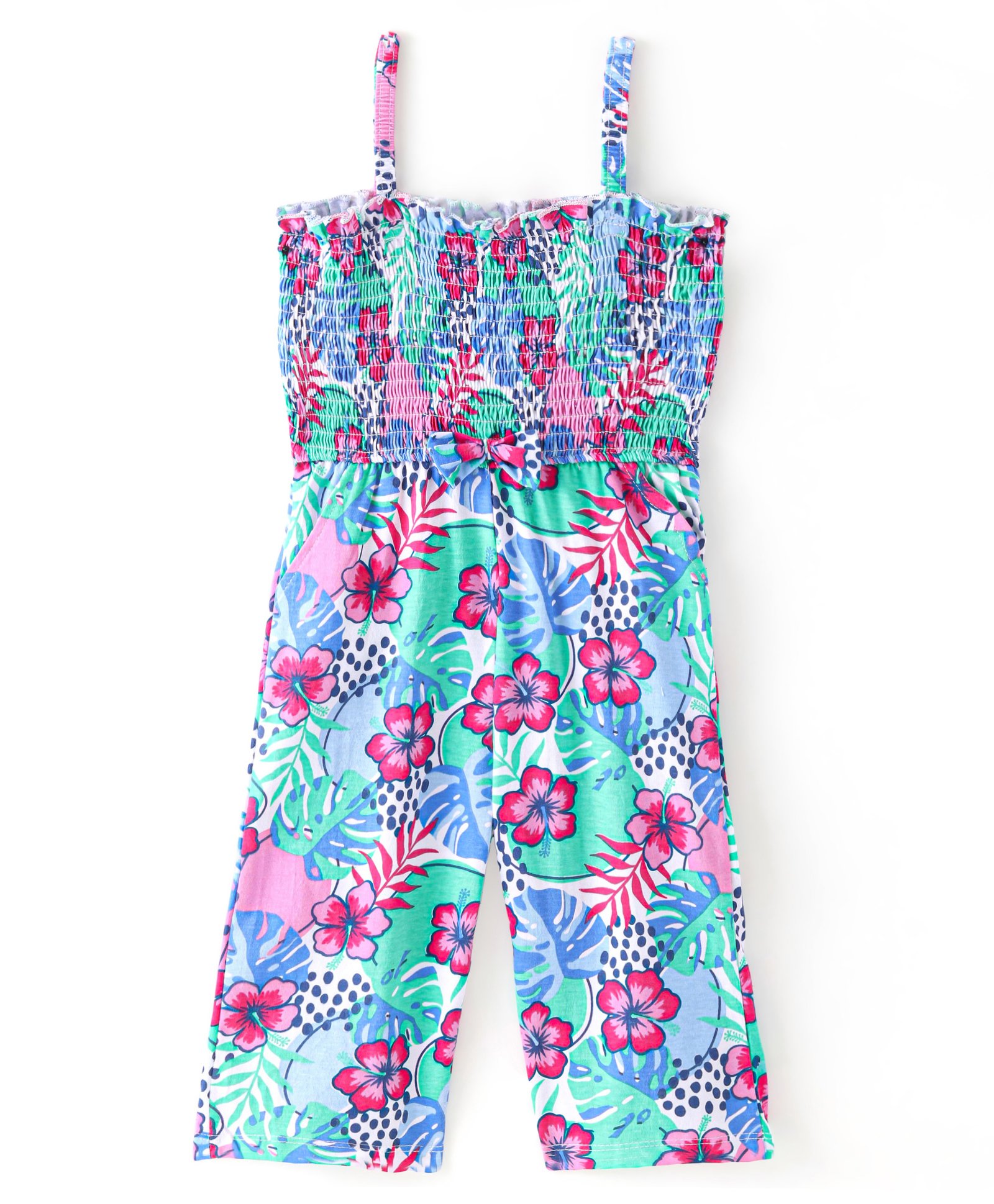 Babyhug Single Jersey Knit Sleeveless Jumpsuit Floral Print - Blue-image-6
